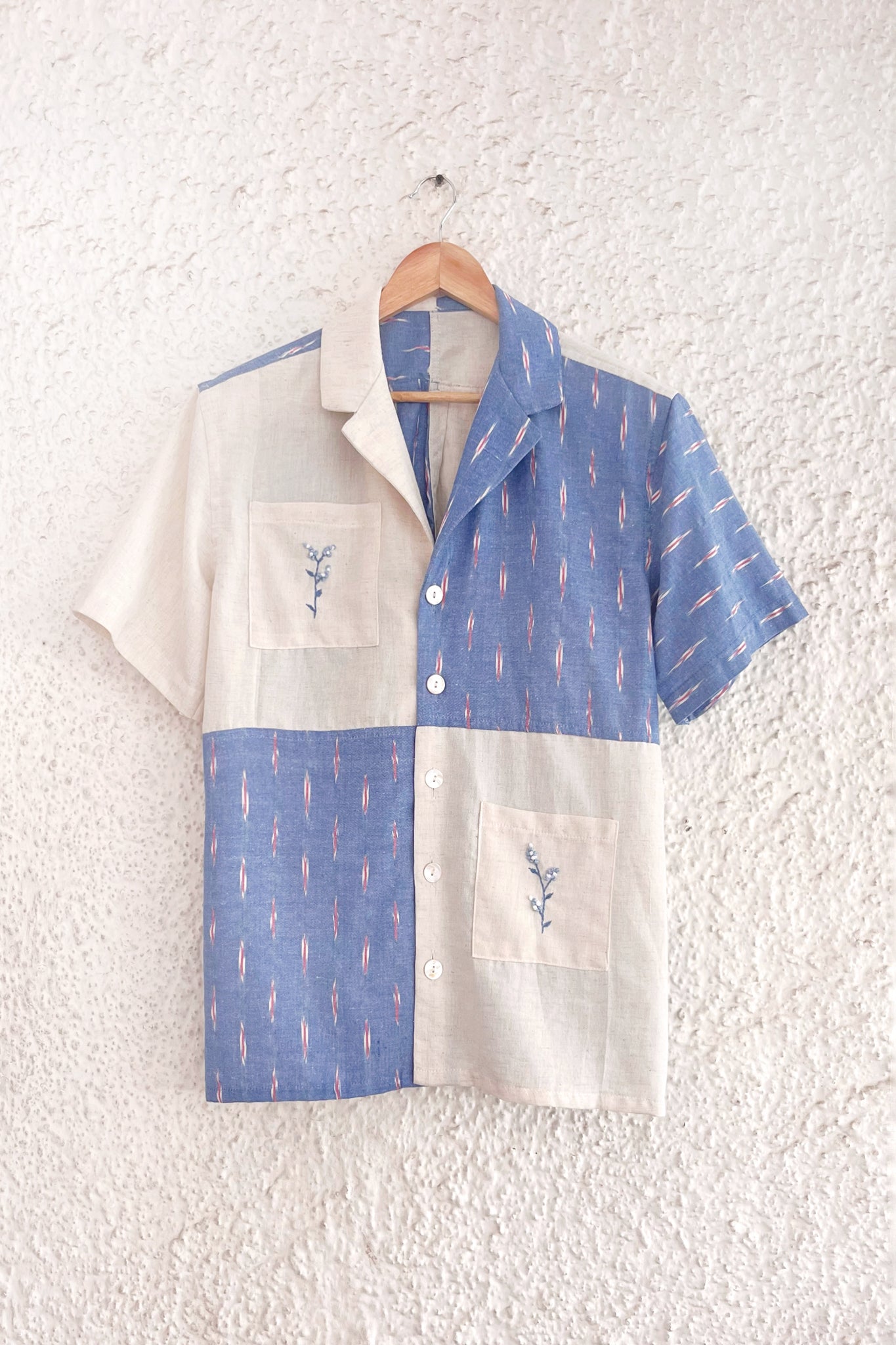 Men's Checkerboard Shirt - Blue Ikat