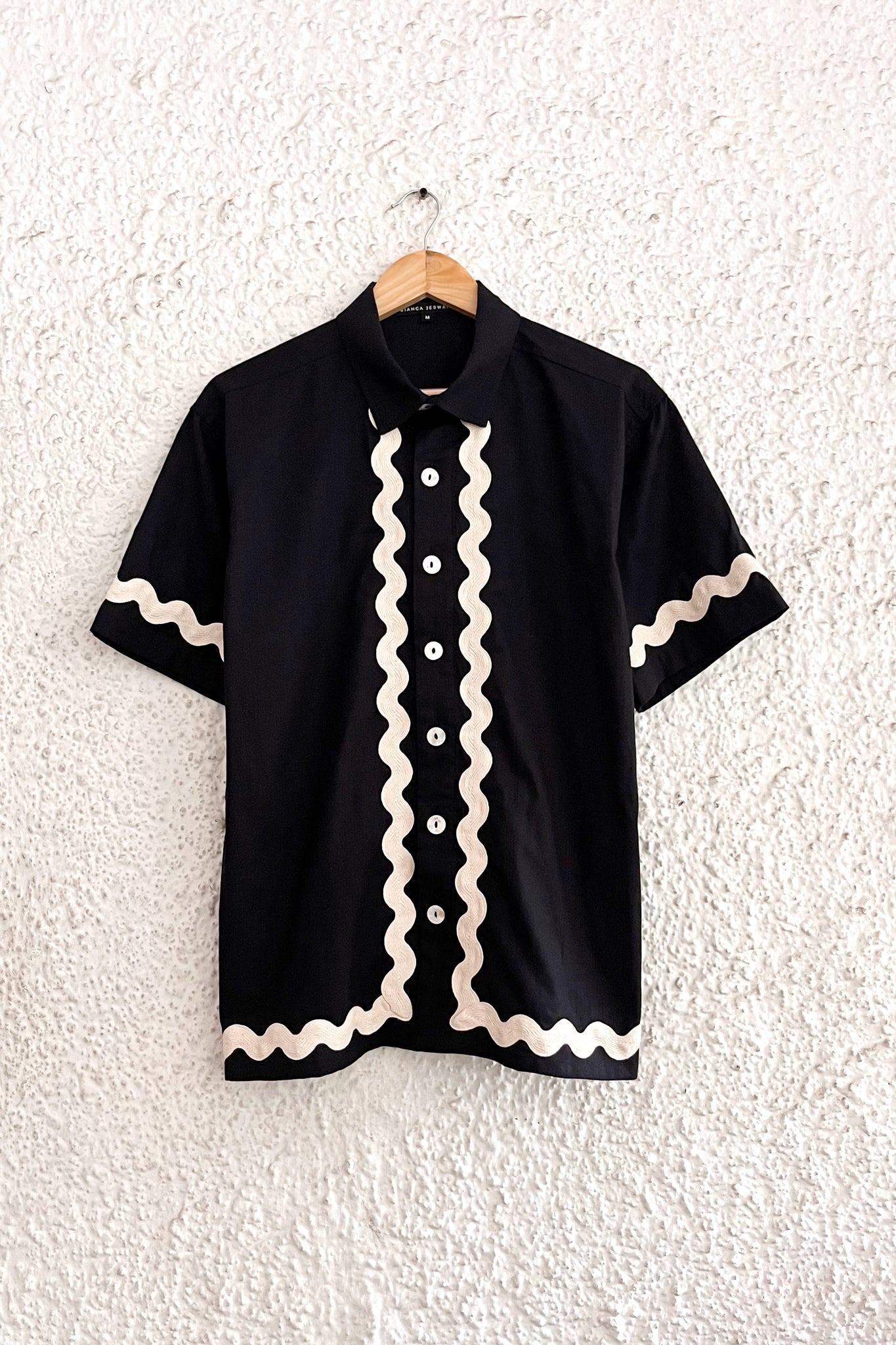 Women's Textured Shirt -Black with Off-White details