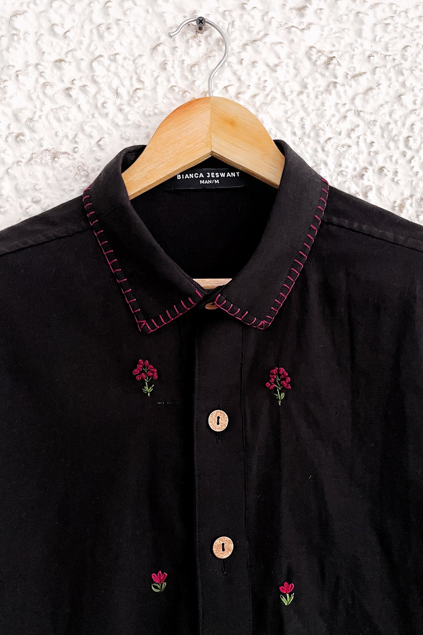 Women's Wildflower Embroidered Shirt - Textured Black