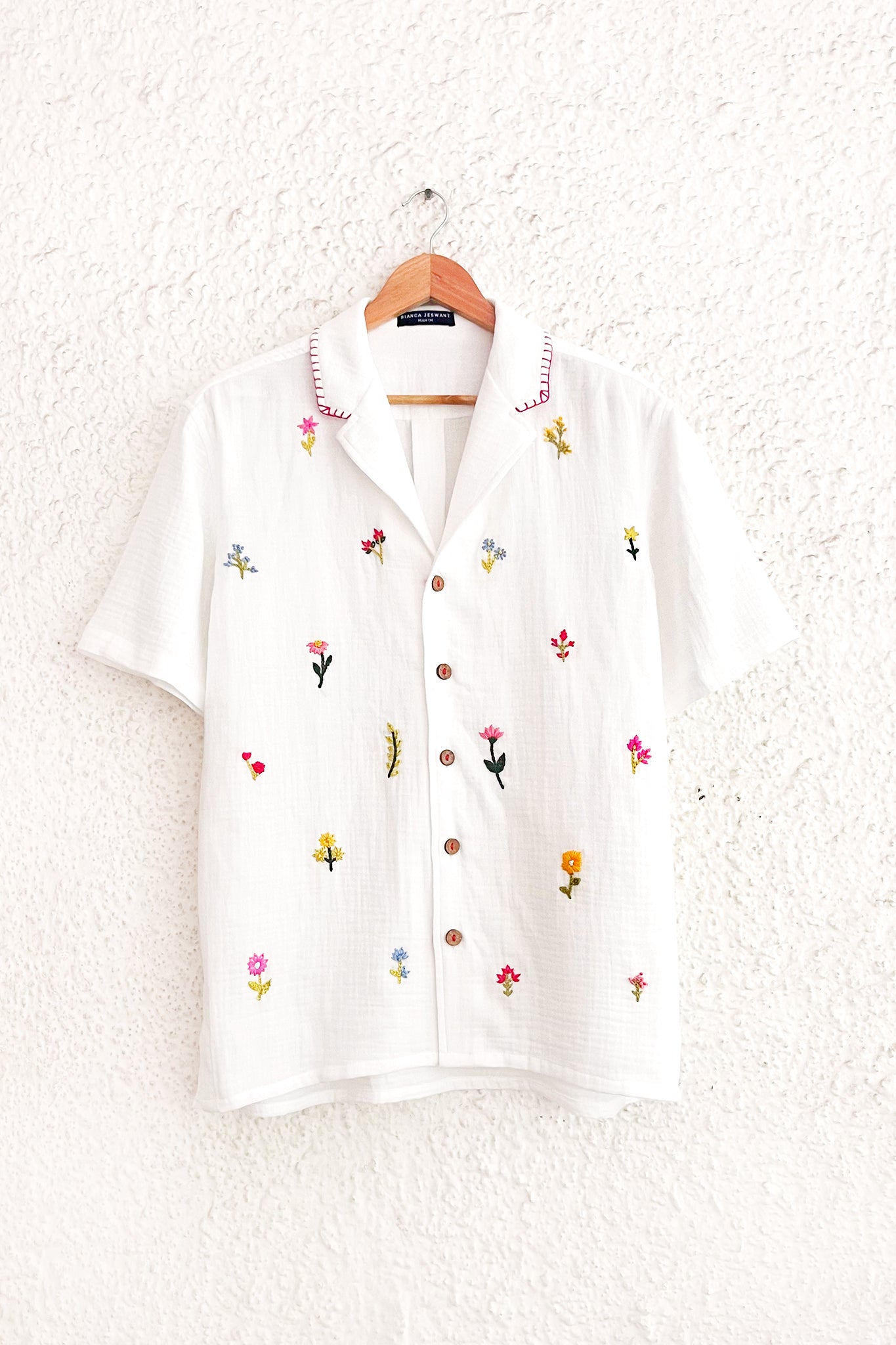 Men's Wildflower Embroidered Shirt - White