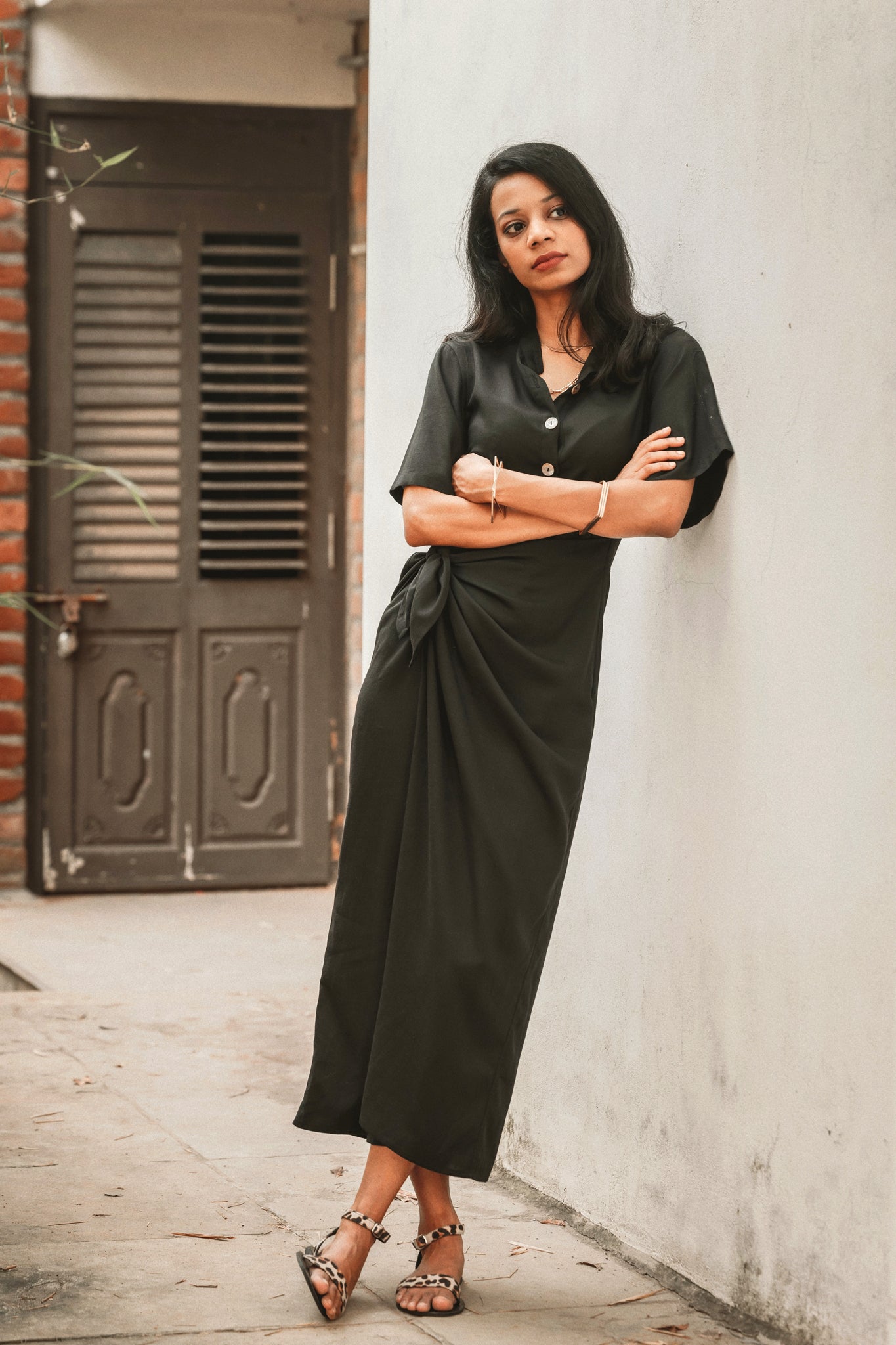 Sarong Shirt Dress - Black