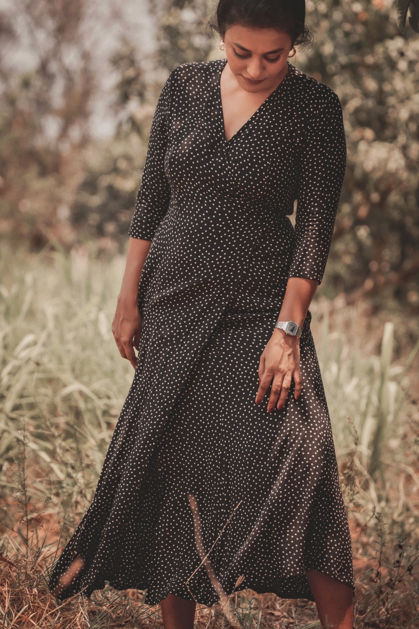 Classic Wrap Midi Dress - Polka dot