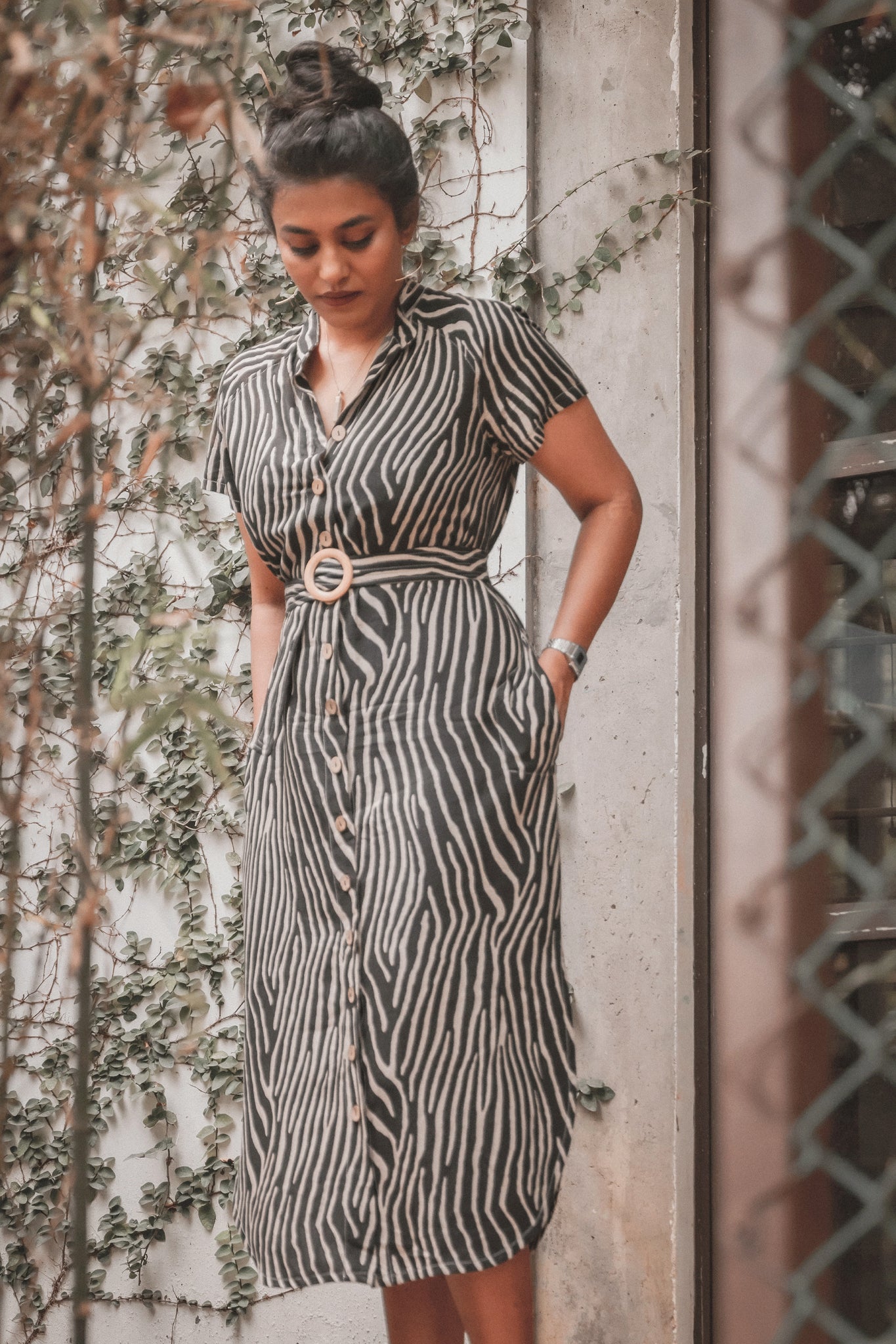 Short Sleeve Shirtdress - Zebra