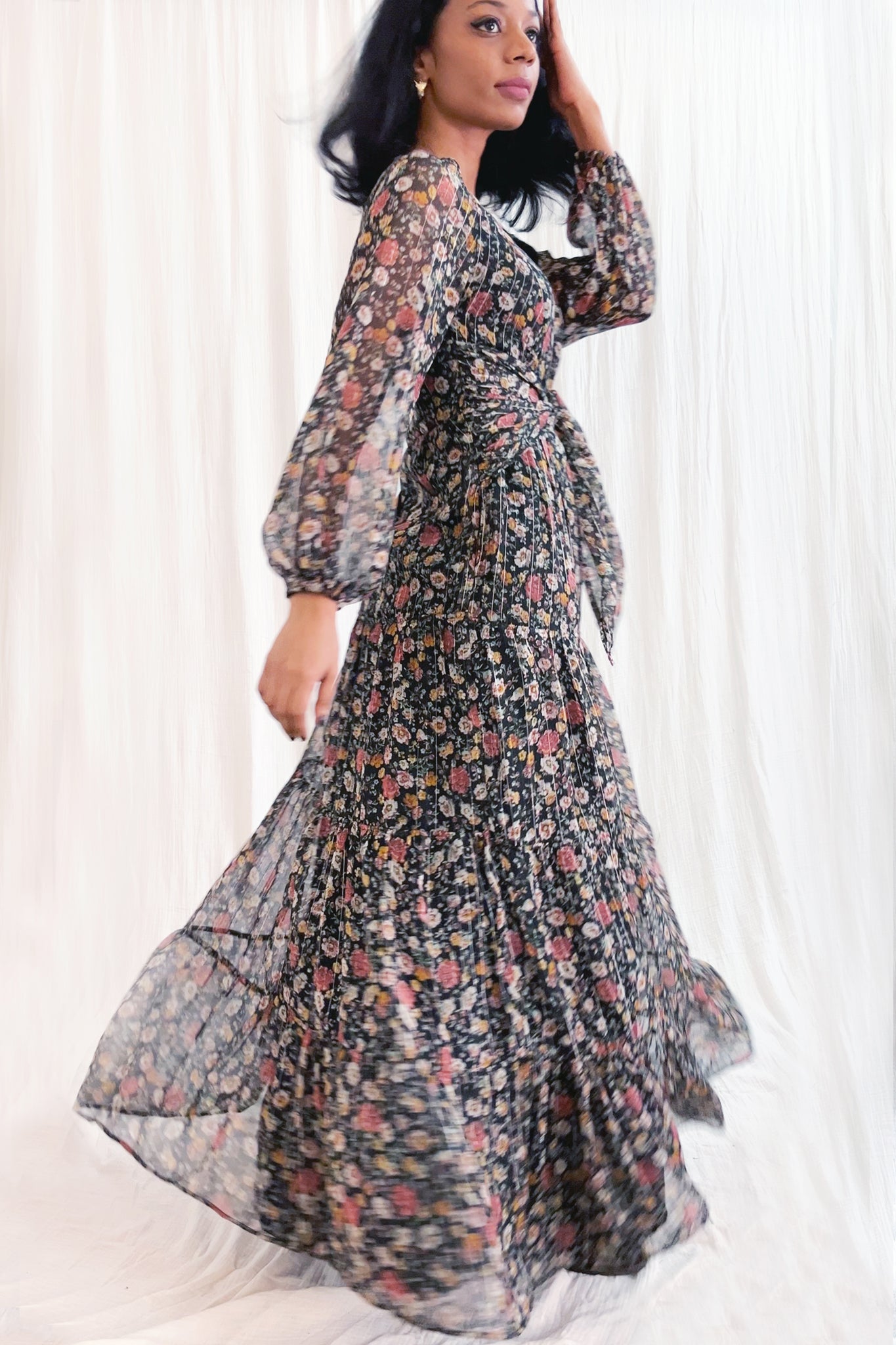 Tiered Maxi Dress - Dark floral