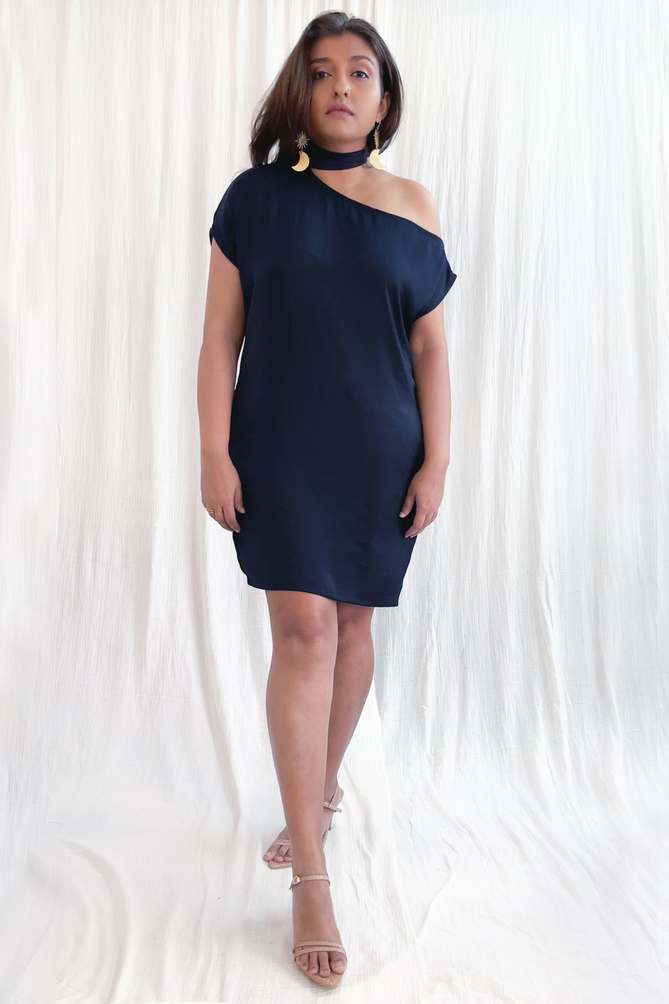 One Shoulder Dress - Midnight Satin