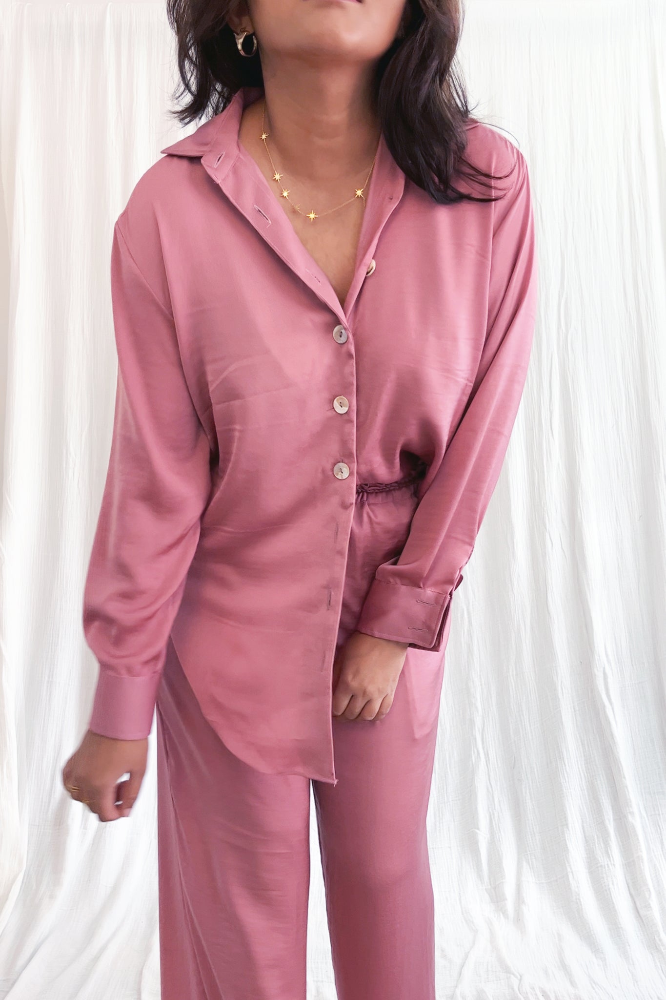 Satin Oversize Shirt - Pale Pink